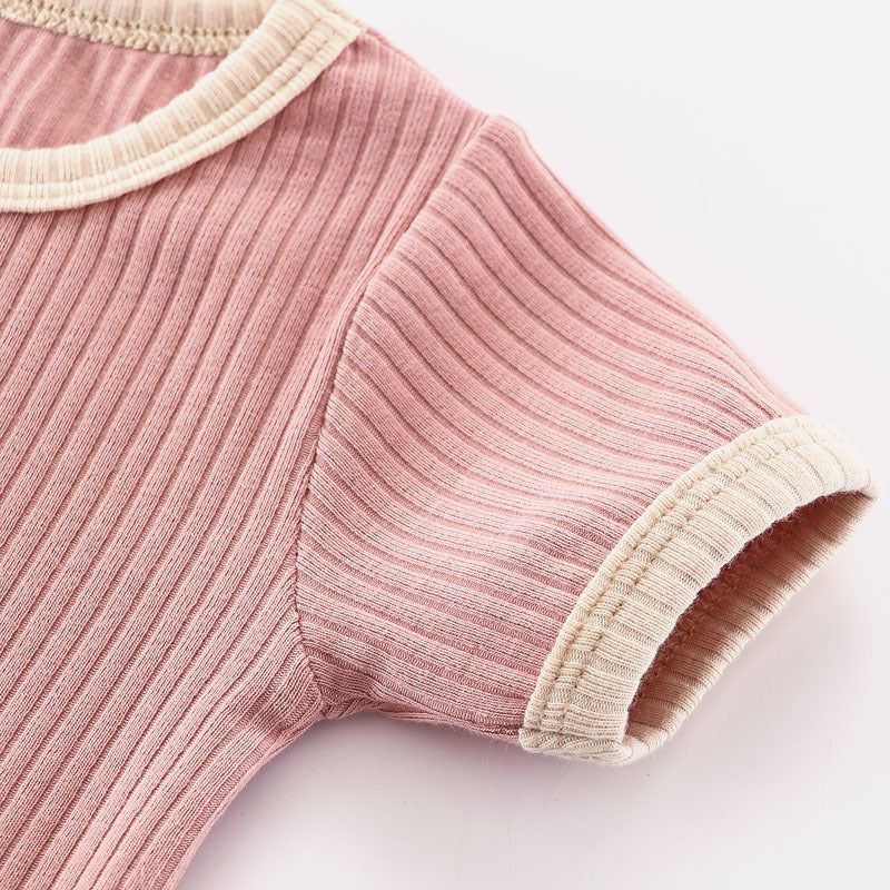 Ribbed Cotton Short-Sleeved Onesie for Newborns (0-12M)