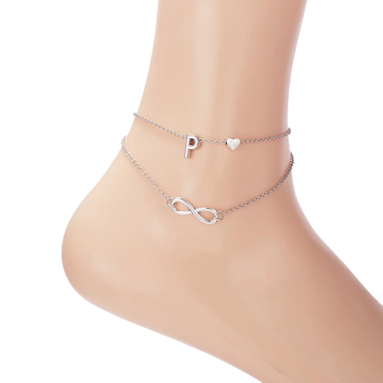 Chic Heart & Letter Dual Strand Beach Anklet