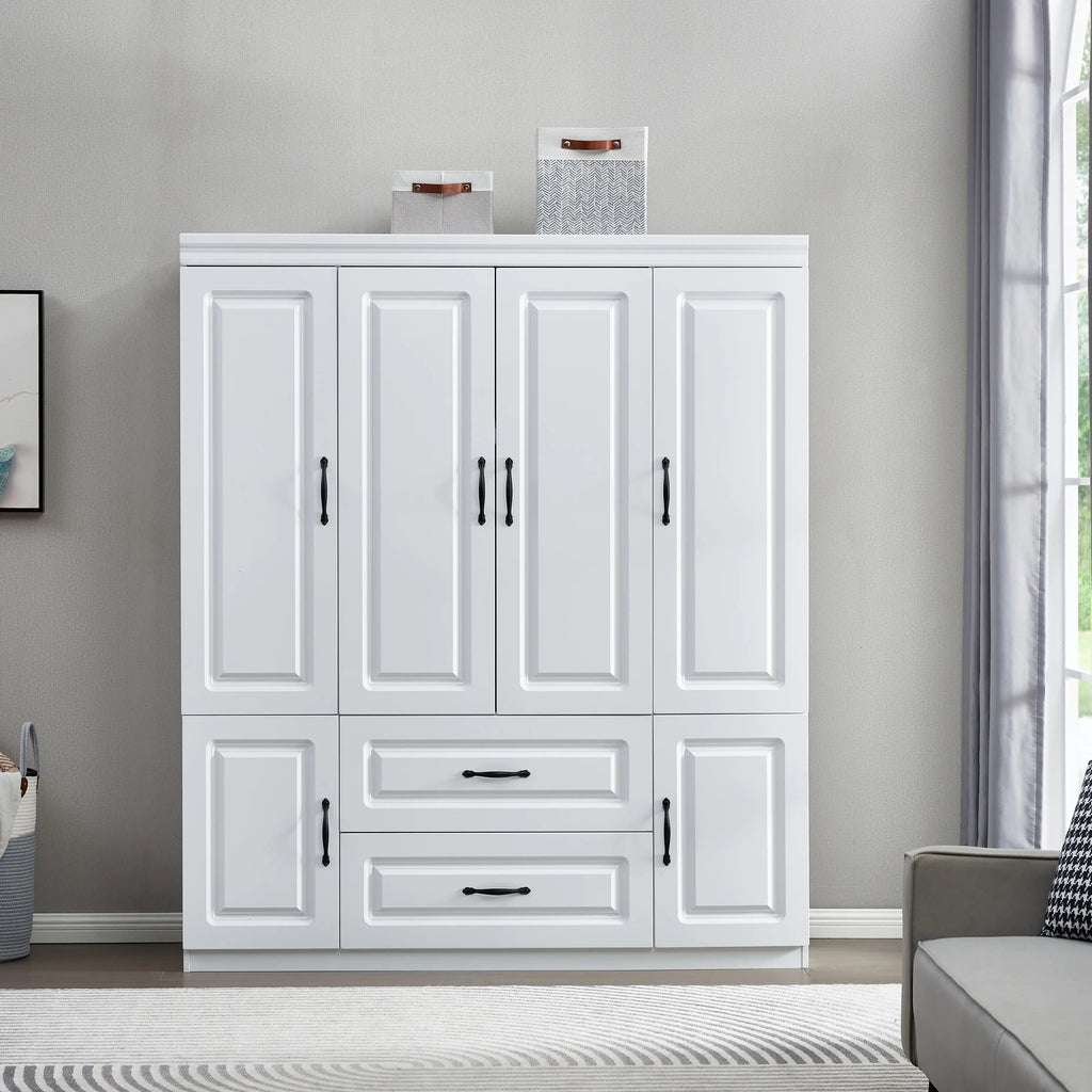 Elegant White Solid Wood Wardrobe - 74" Height with Multi Storage