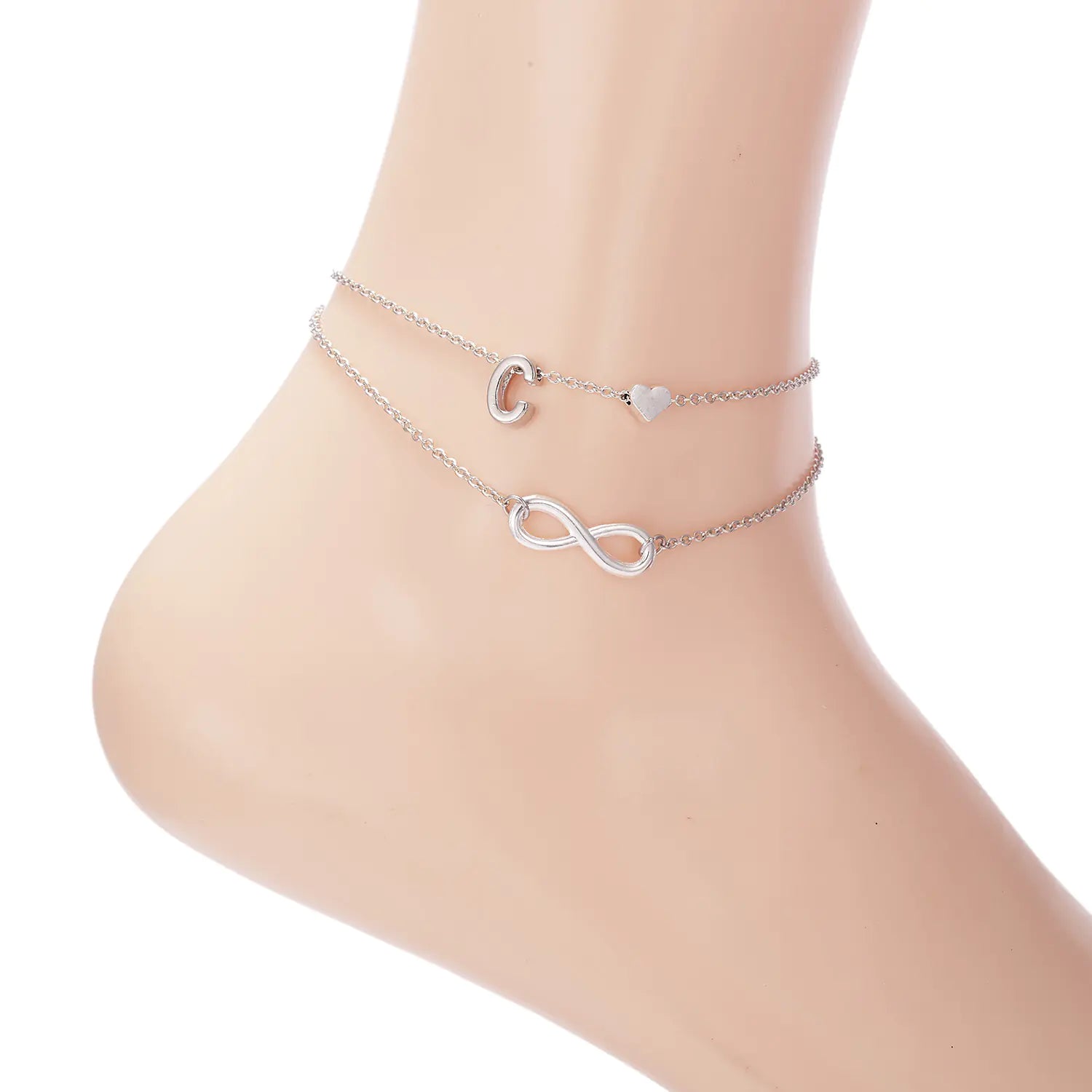Chic Heart & Letter Dual Strand Beach Anklet