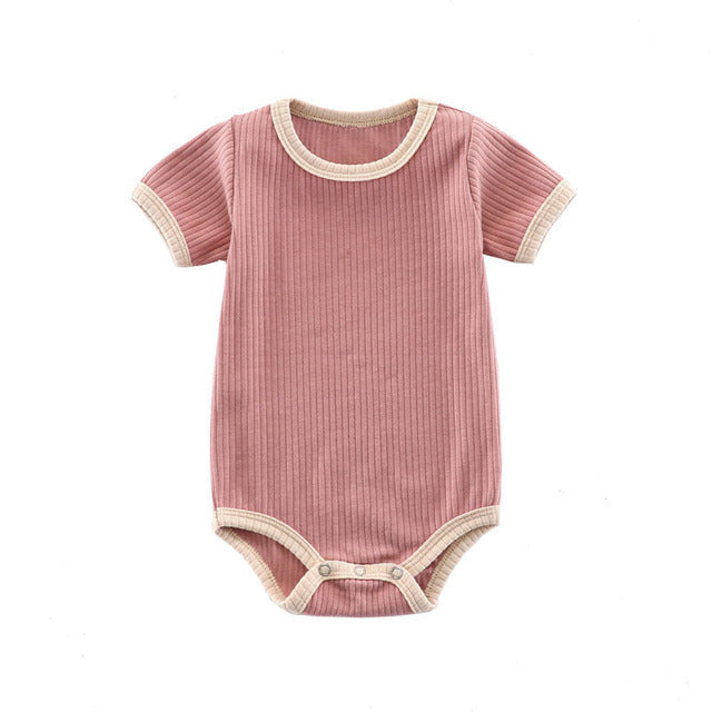 Ribbed Cotton Short-Sleeved Onesie for Newborns (0-12M)