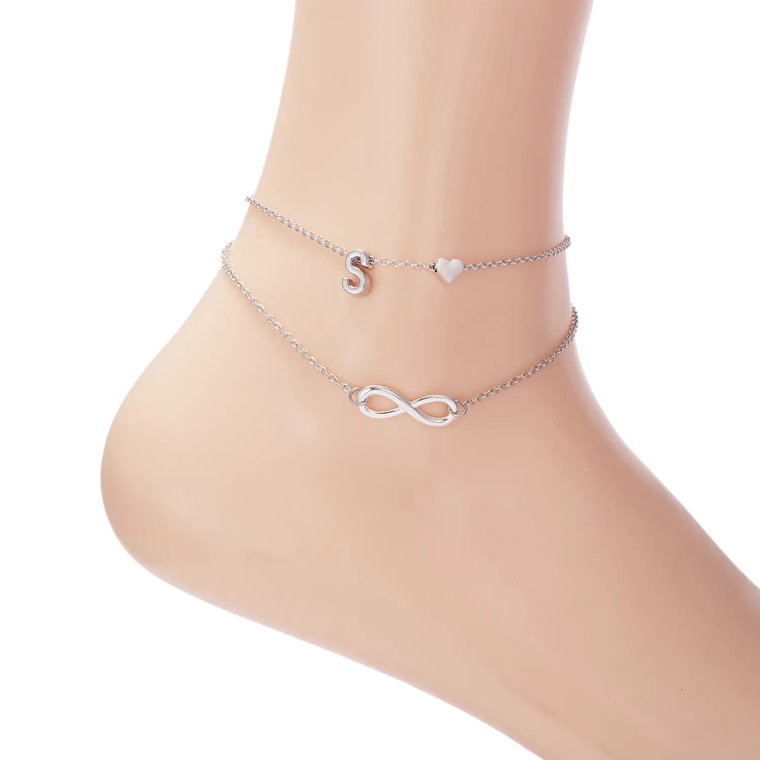 Chic Heart & Letter Dual Strand Beach Anklet