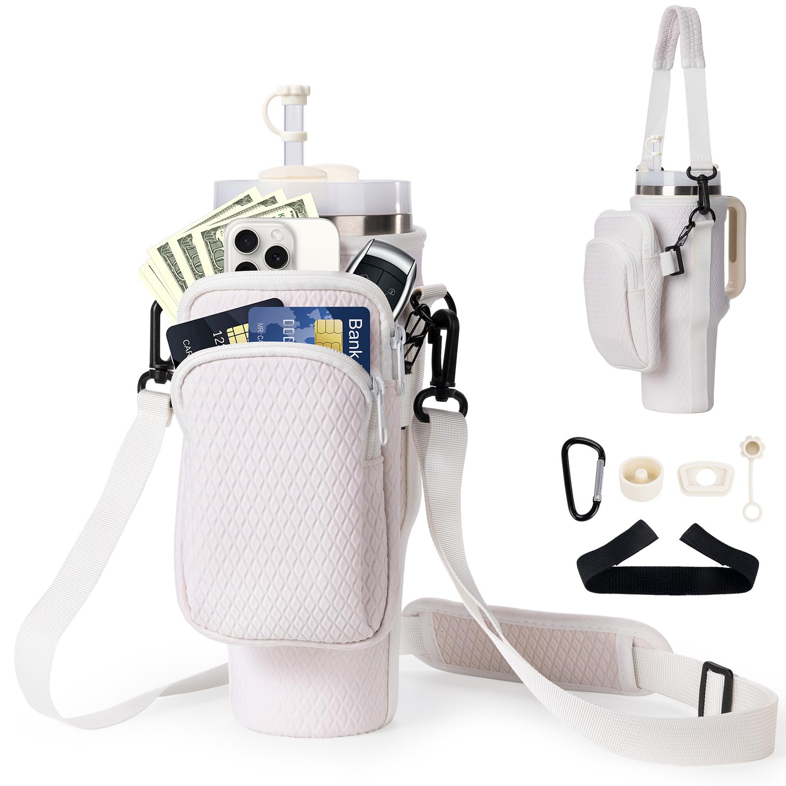 Sporty 40oz Tumbler Carrier with Phone Pocket & Adjustable Strap