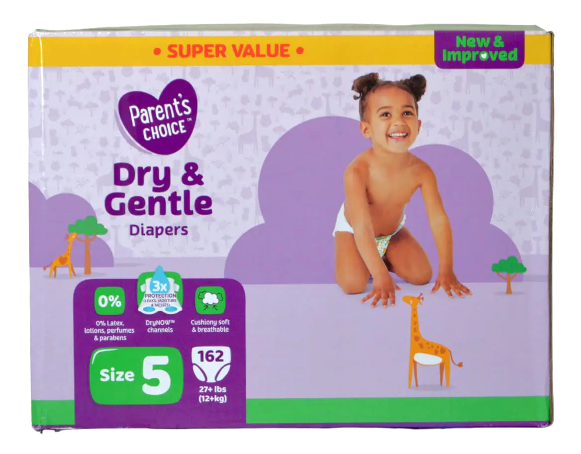 Parents Choice Dry Comfort Diapers Size 5 - 162 Pack