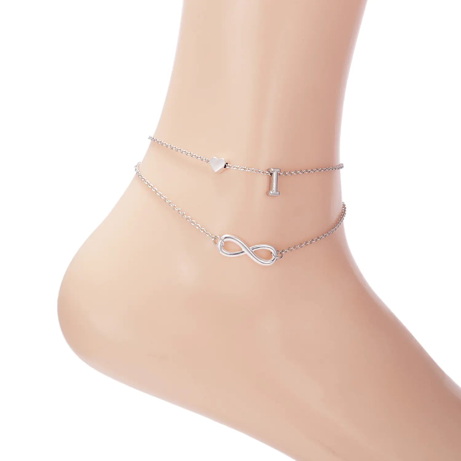 Chic Heart & Letter Dual Strand Beach Anklet