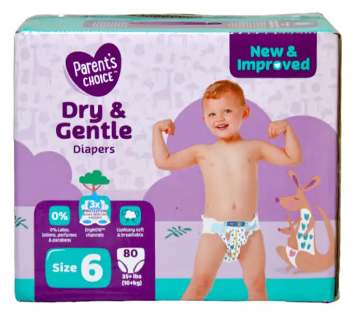 Parents Choice Dry Comfort Diapers Size 6 - 80 Pack
