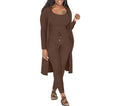 Women's 3-Piece Ribbed Knit Lounge Set - Cardigan, Tank Top, & Bodycon Pants