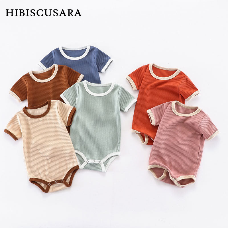 Ribbed Cotton Short-Sleeved Onesie for Newborns (0-12M)