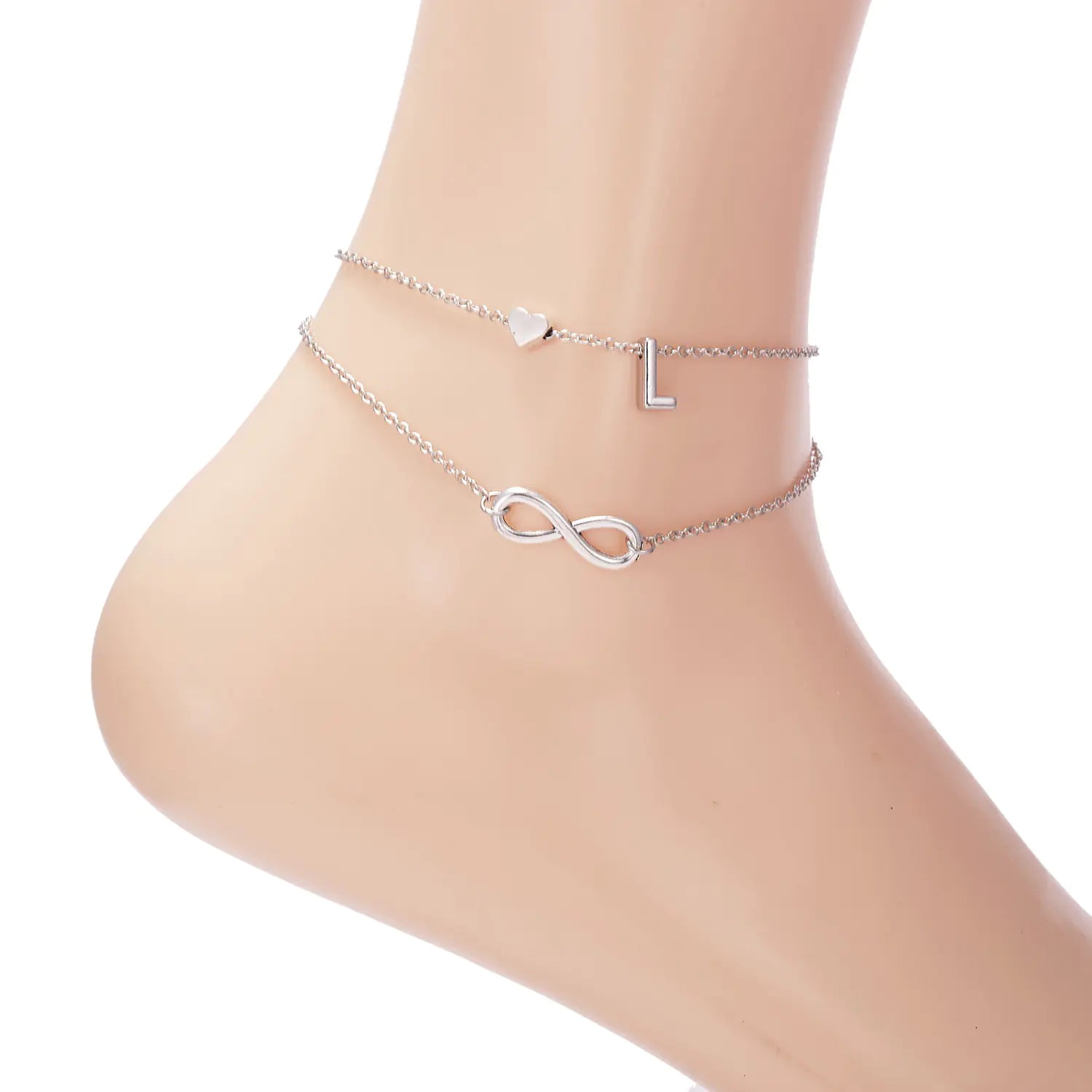 Chic Heart & Letter Dual Strand Beach Anklet
