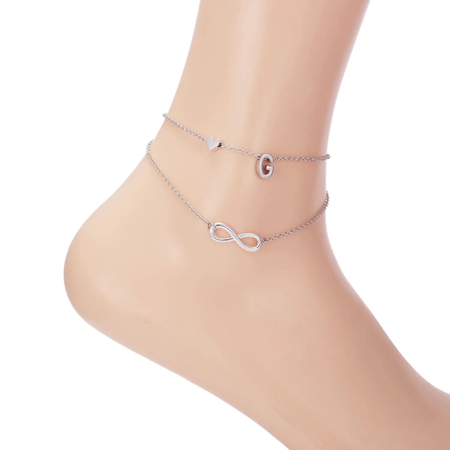 Chic Heart & Letter Dual Strand Beach Anklet