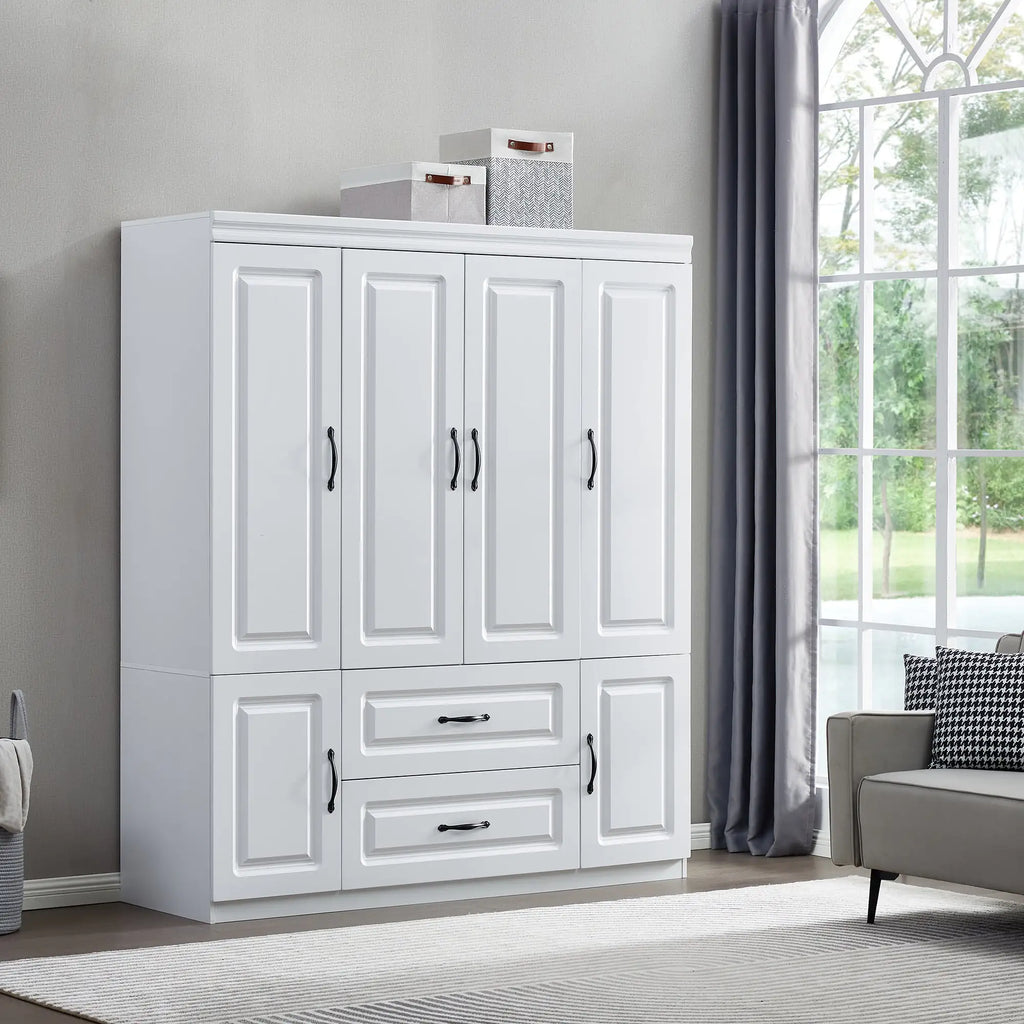 Elegant White Solid Wood Wardrobe - 74" Height with Multi Storage
