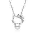 Pearl Accented Silver Cat Necklace
