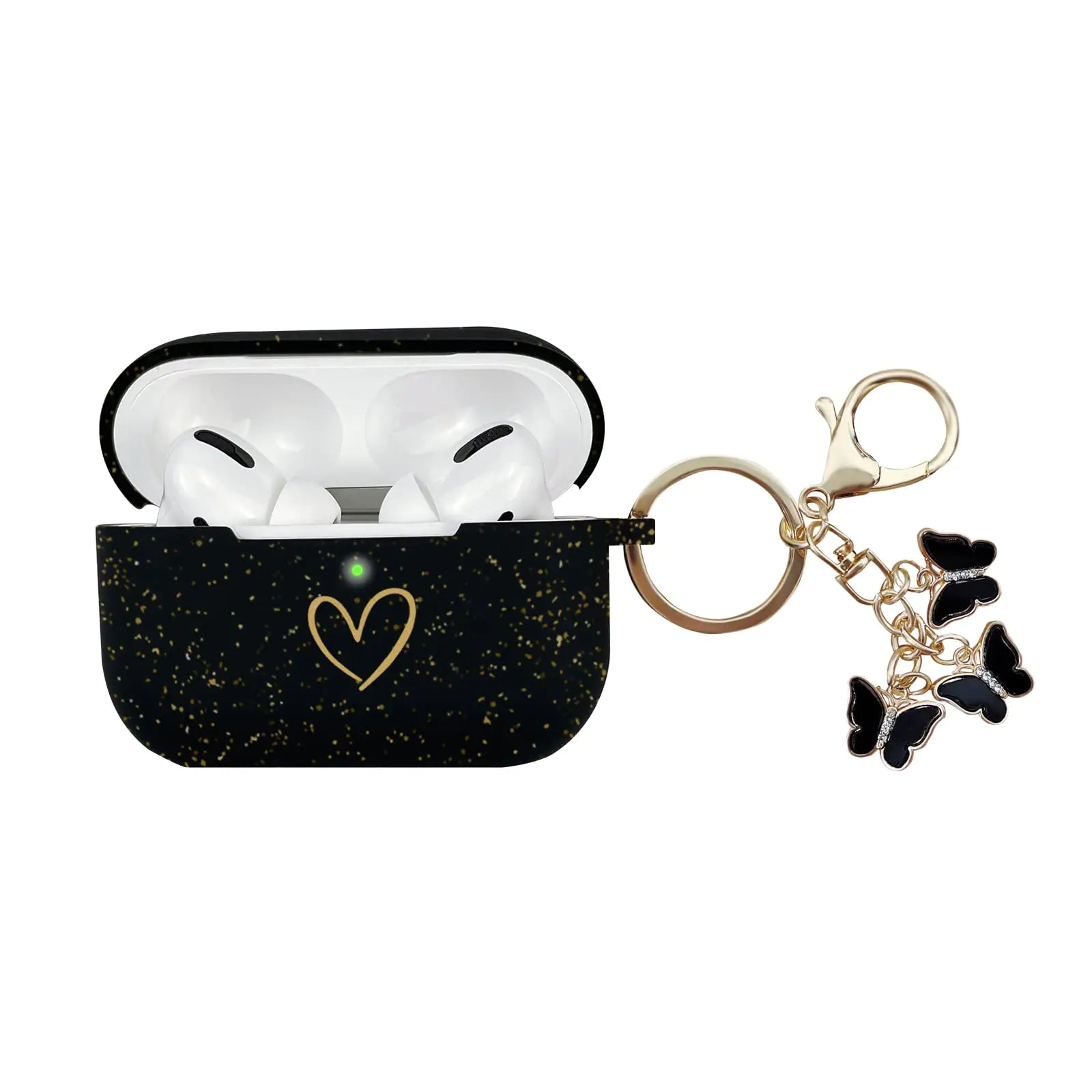 Glitter Black Silicone AirPods Pro Case with Gold Heart
