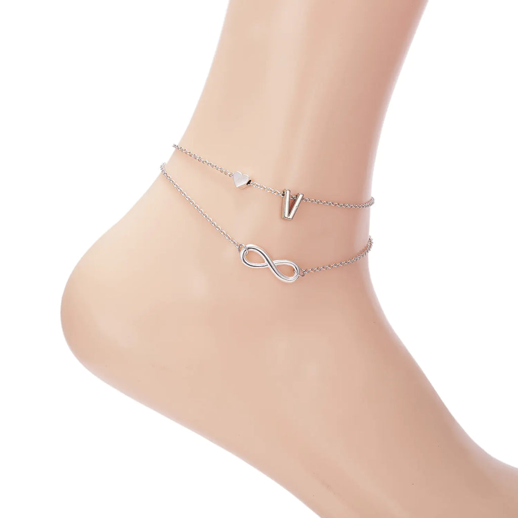 Chic Heart & Letter Dual Strand Beach Anklet