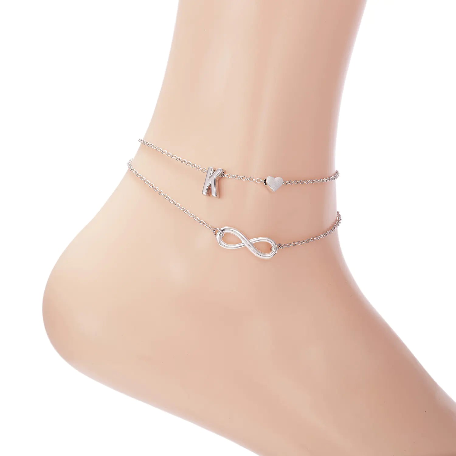 Chic Heart & Letter Dual Strand Beach Anklet