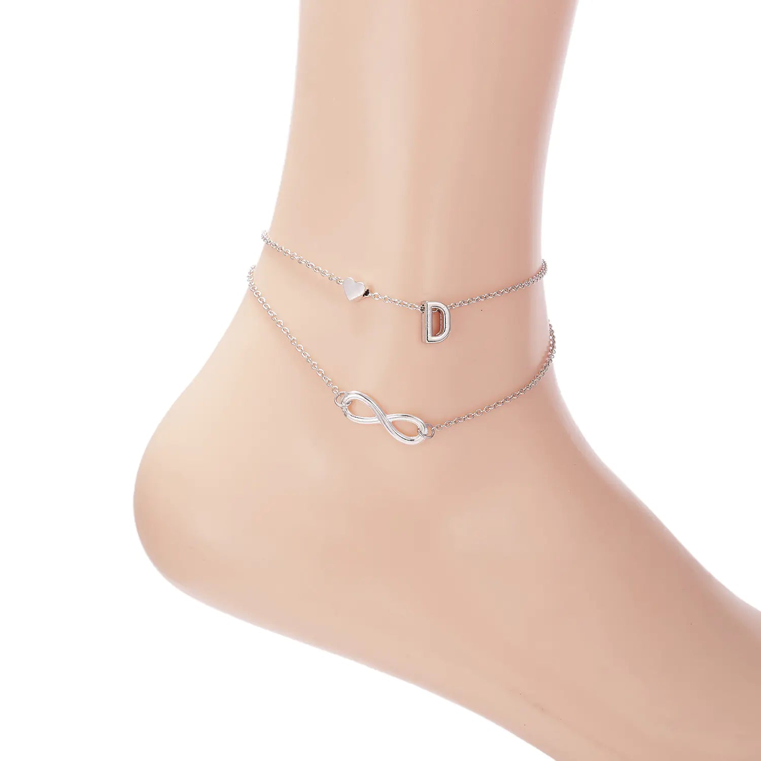 Chic Heart & Letter Dual Strand Beach Anklet