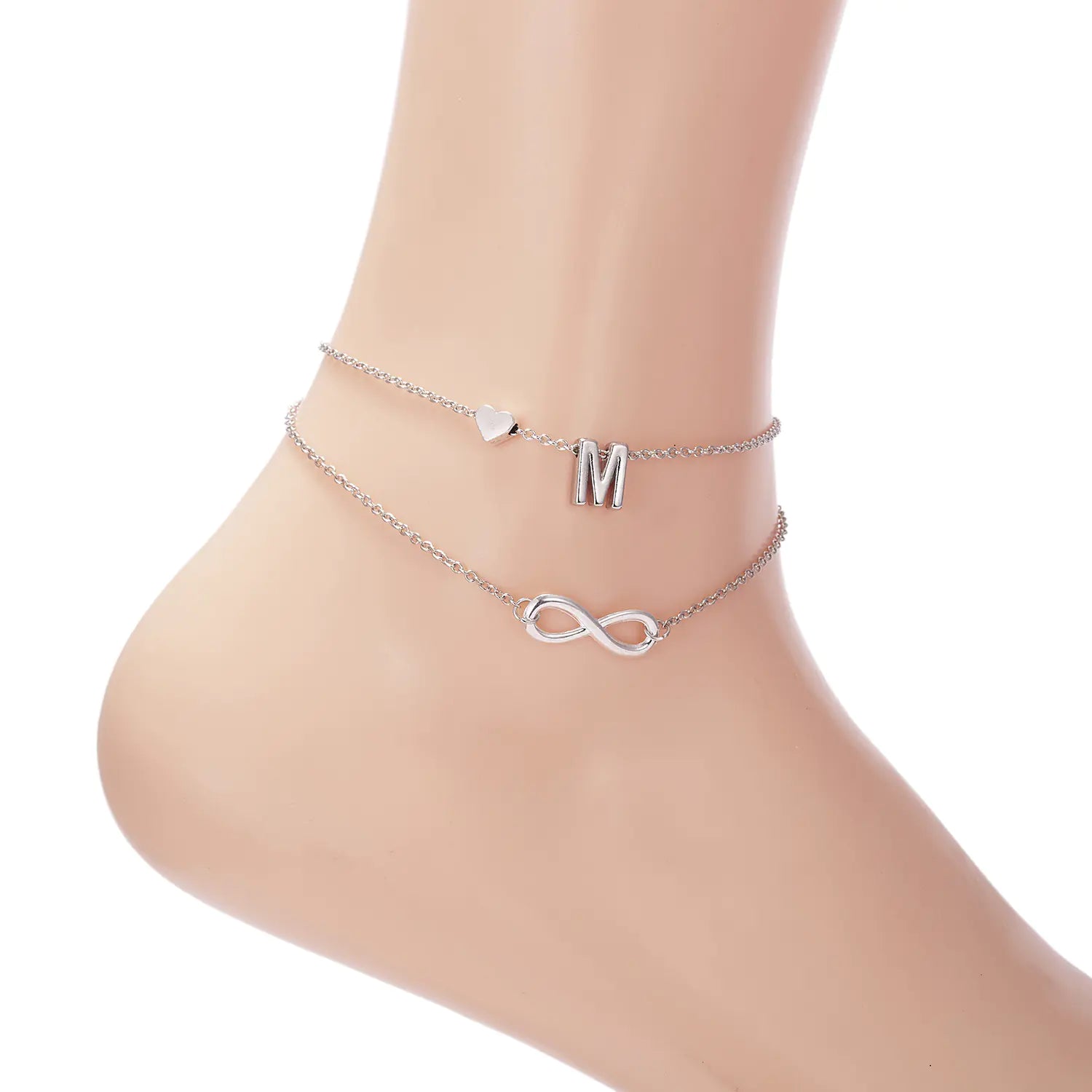 Chic Heart & Letter Dual Strand Beach Anklet