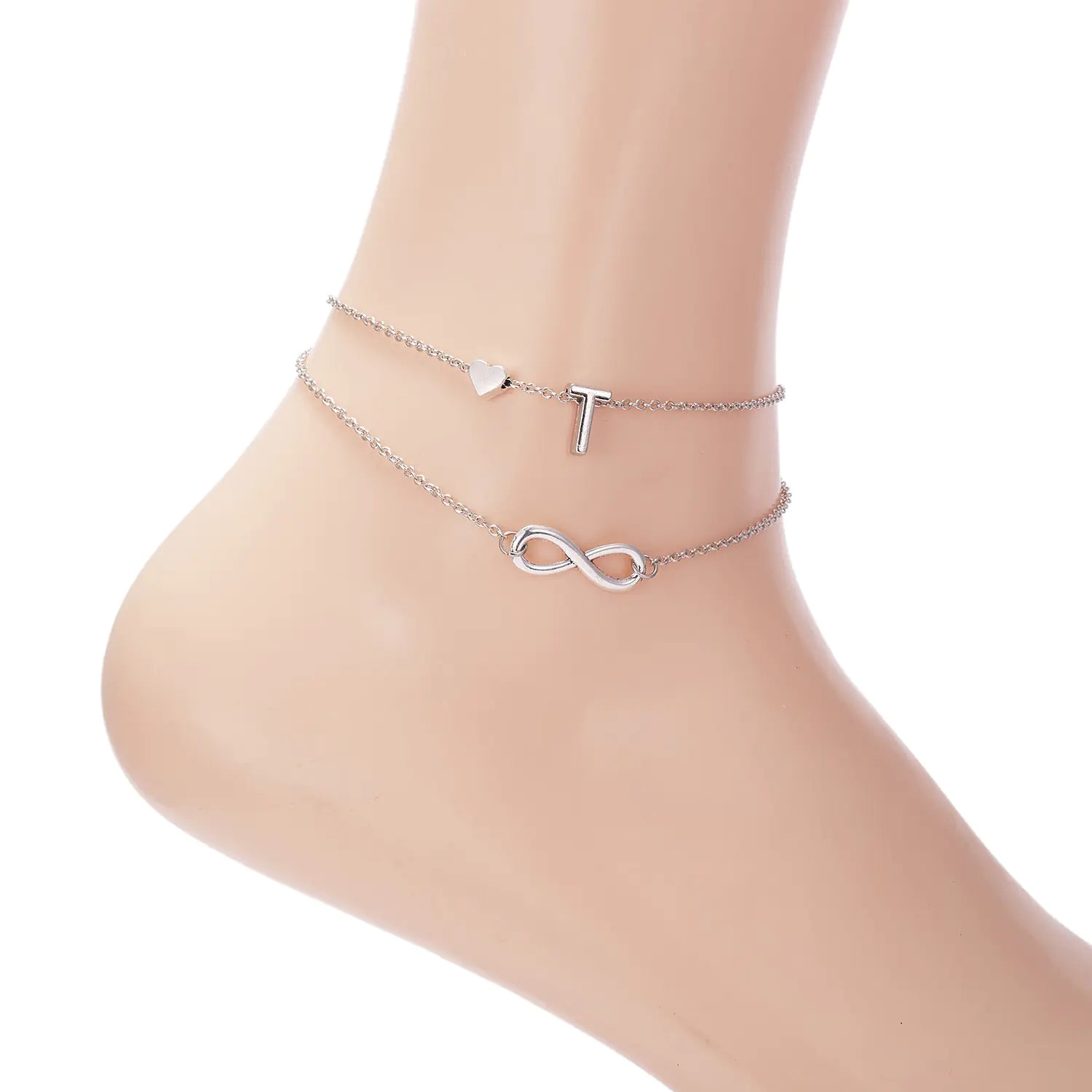 Chic Heart & Letter Dual Strand Beach Anklet