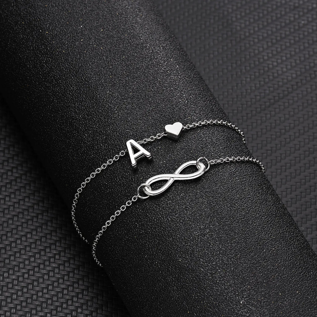 Chic Heart & Letter Dual Strand Beach Anklet
