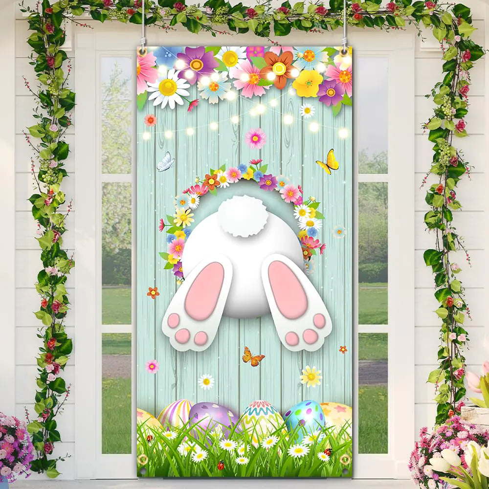 Happy Easter Door Cover Cute Easter Bunny Door Cover Happy Easter Party Supplies Easter Welcome Door Porch Sign Banner for Spring Easter Holiday Party Decorations (Door Cover)