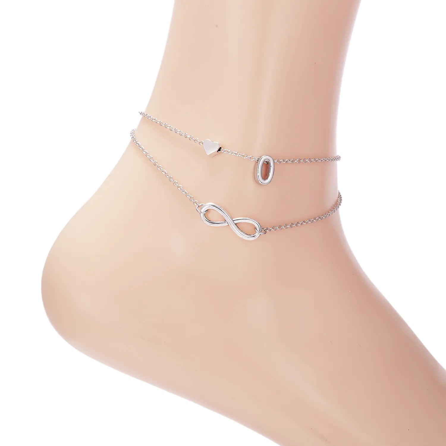 Chic Heart & Letter Dual Strand Beach Anklet