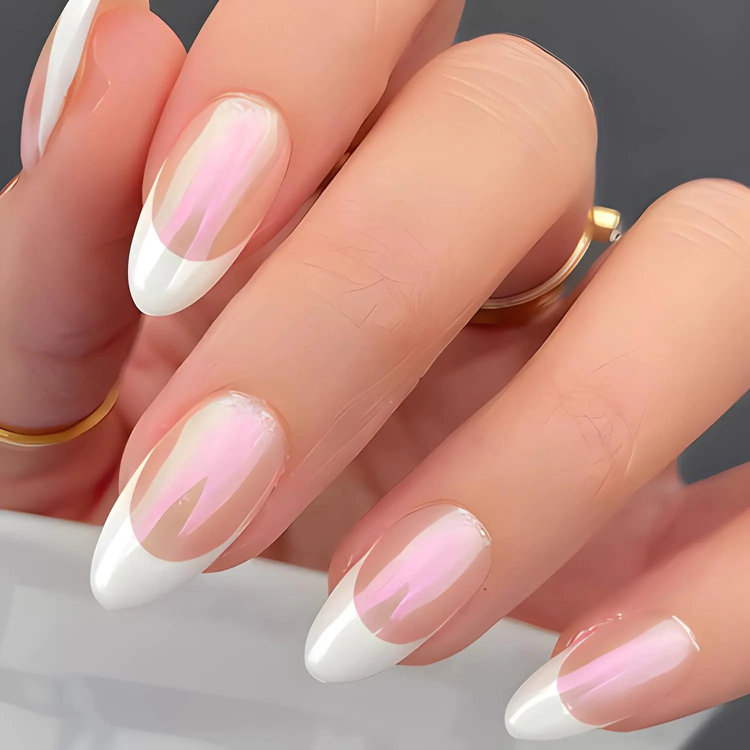 Chic Almond Glossy White French Tip Press-on Nails