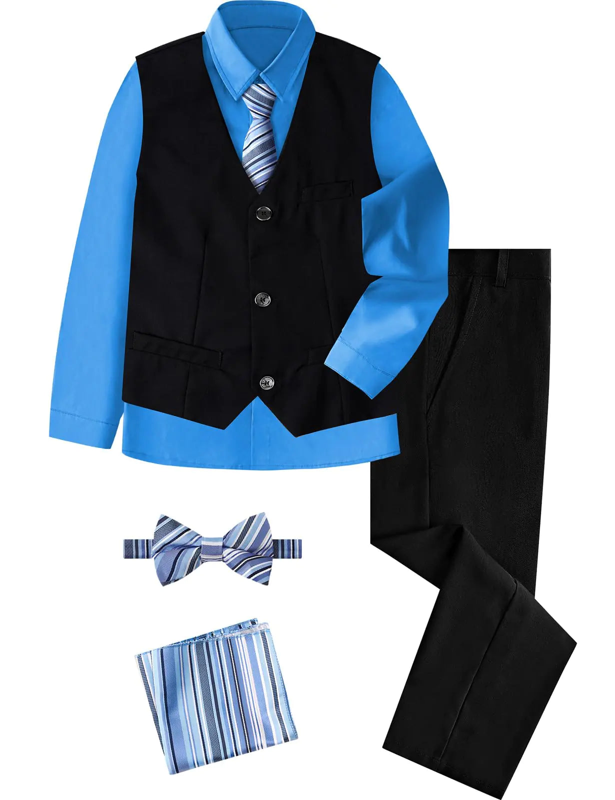 A&J DESIGN Boys Easter Outfit Vest and Pants Set Kids Suit for Boys Formal Wedding Outfit Vest Set Blue and Black Size 7