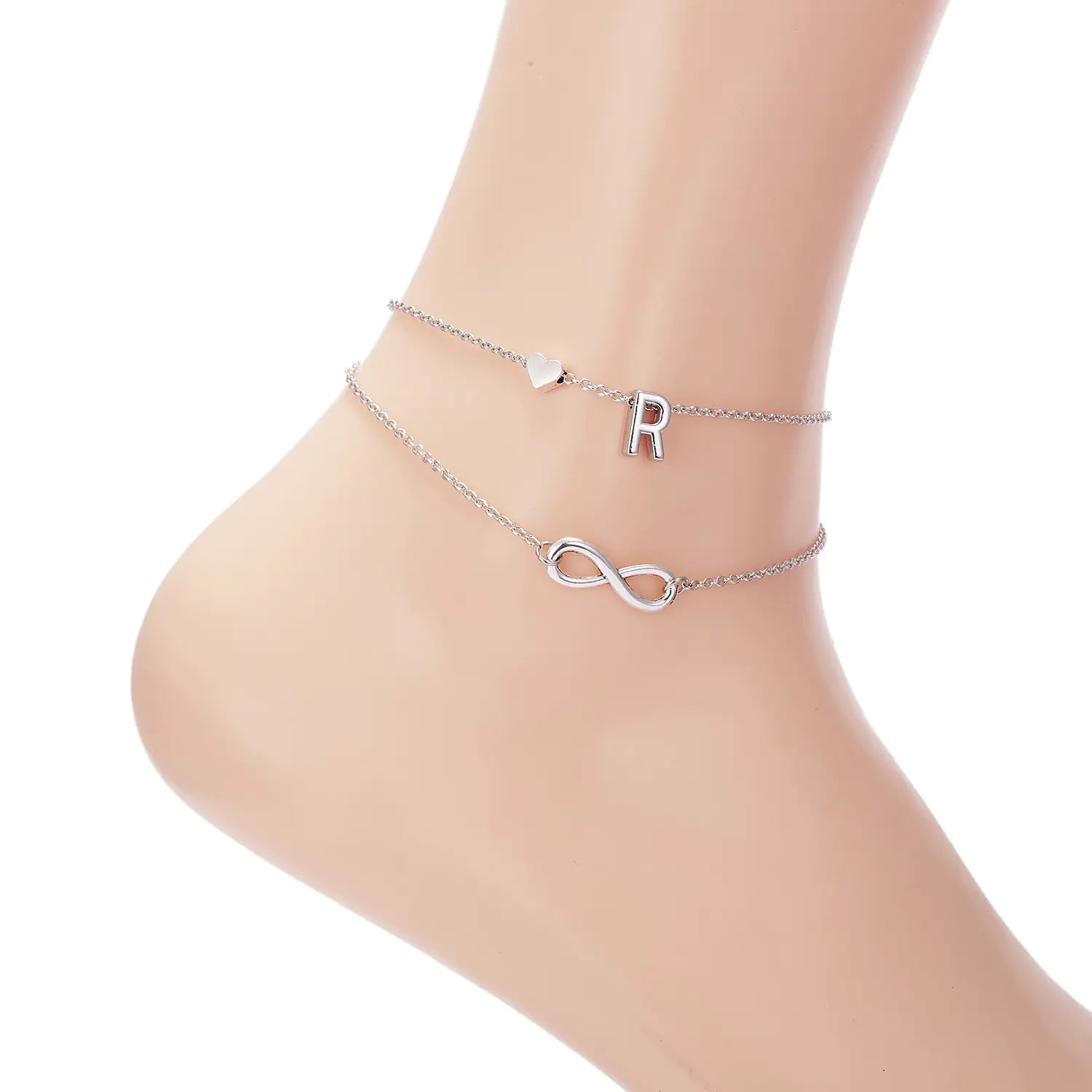 Chic Heart & Letter Dual Strand Beach Anklet