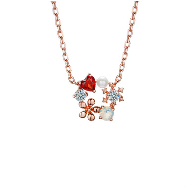 Elegant Japanese Floral Pearl & Garnet Necklace