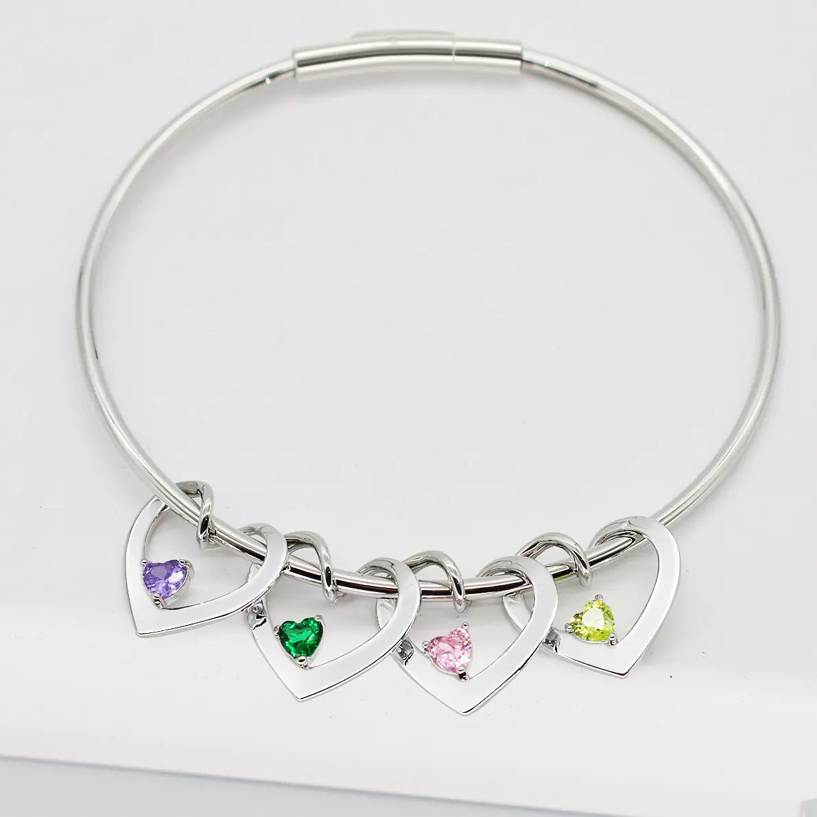 Elegant Steel & Diamond Heart Bracelet