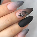 Almond Black Press-On Nails with Butterfly Accents