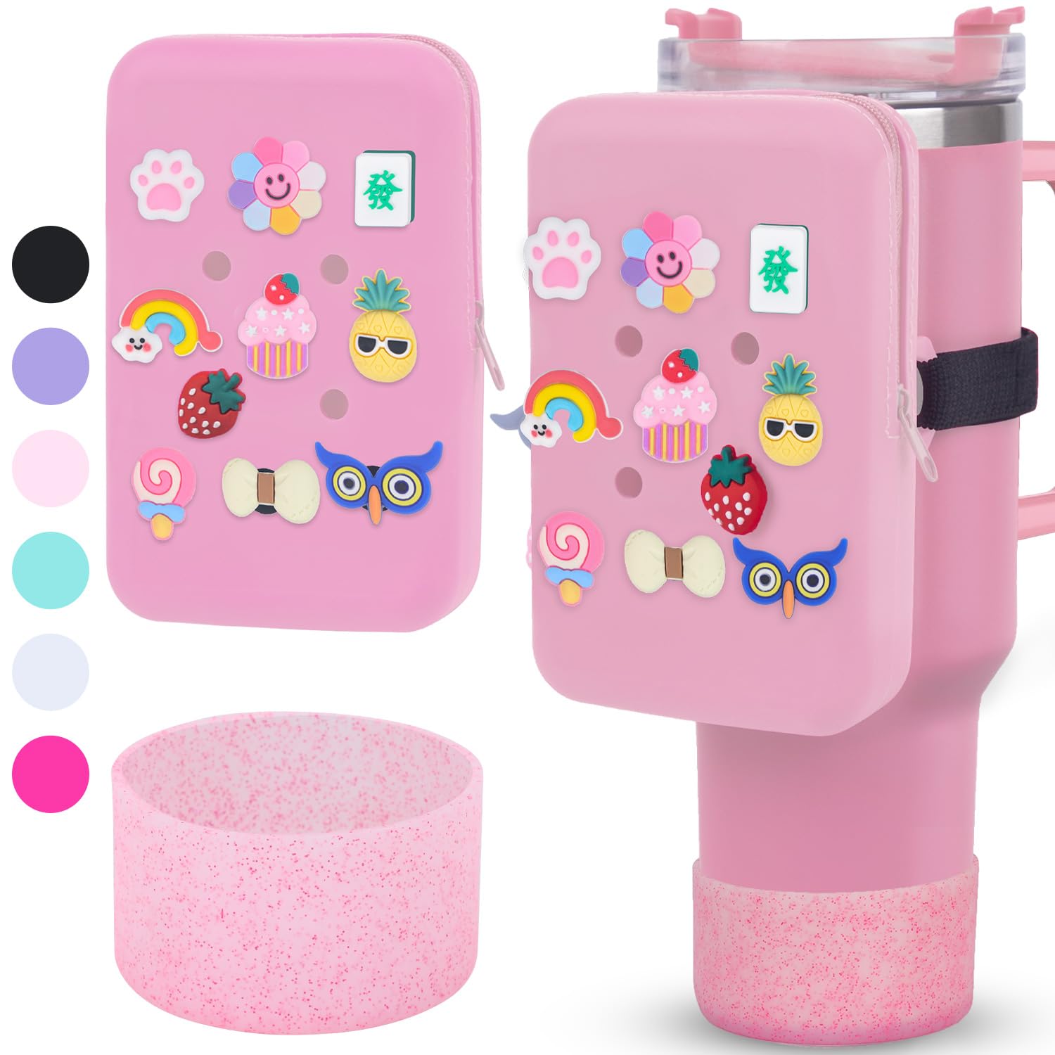Silicone Stanley Cup Accessory Pouch with Charms - Pink