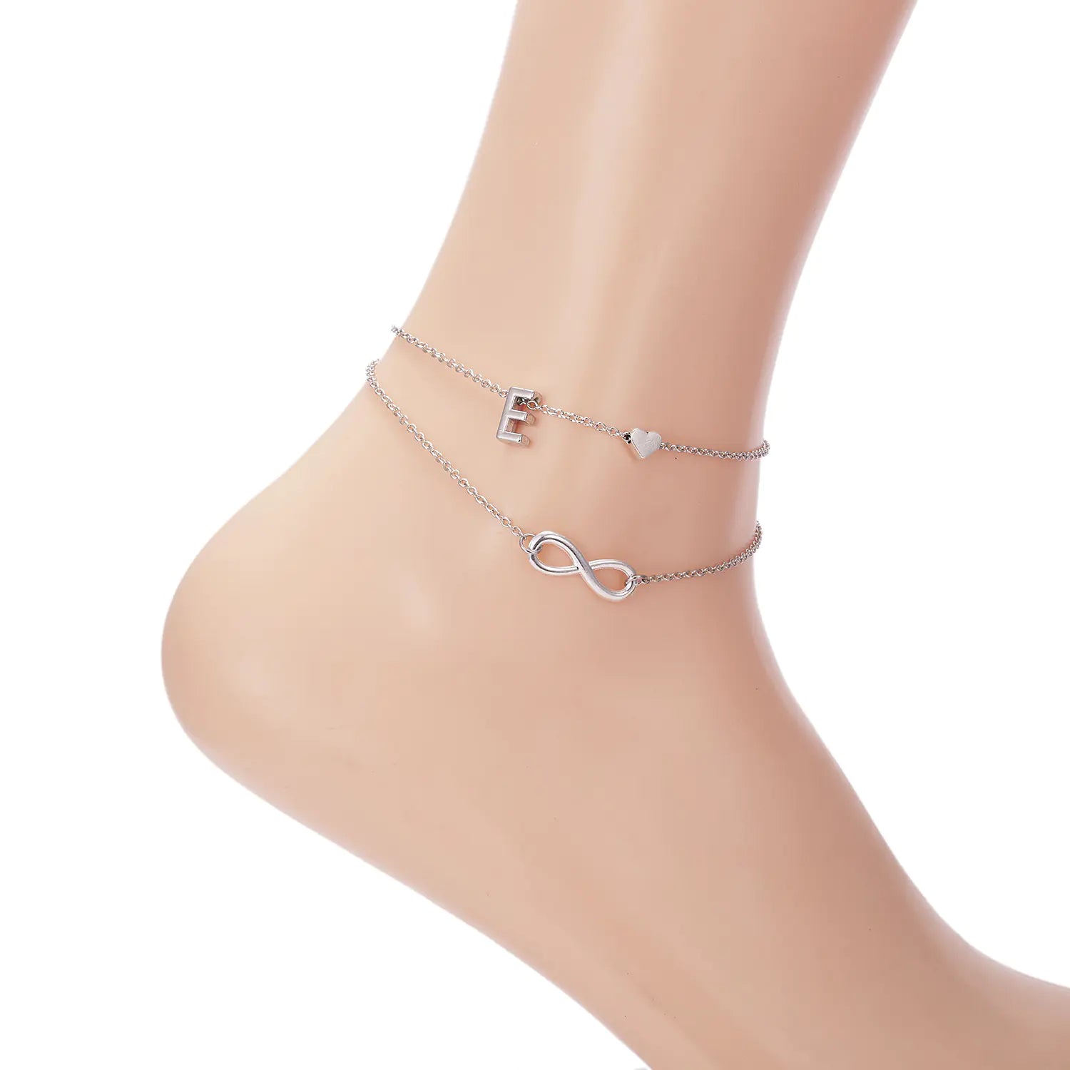 Chic Heart & Letter Dual Strand Beach Anklet