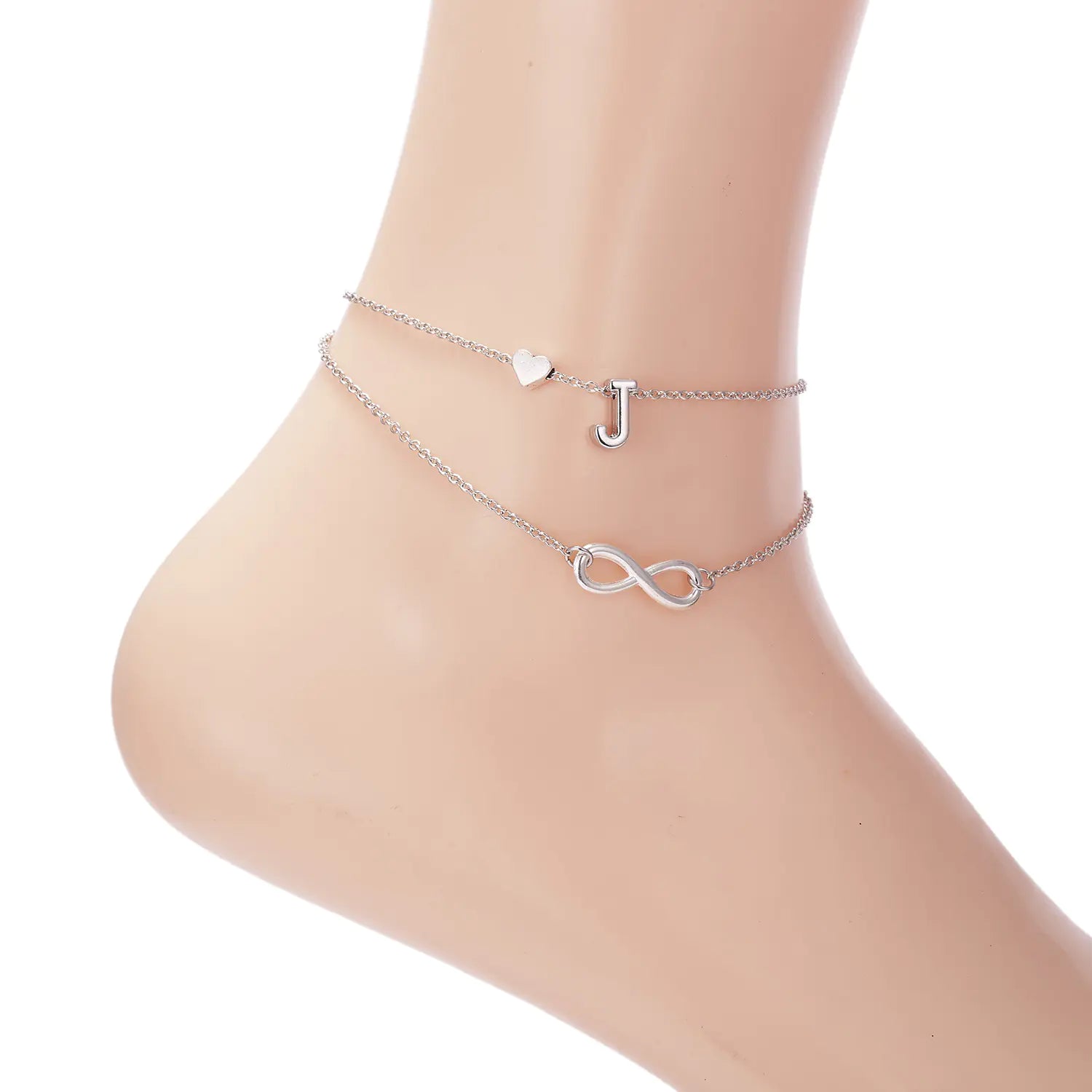 Chic Heart & Letter Dual Strand Beach Anklet