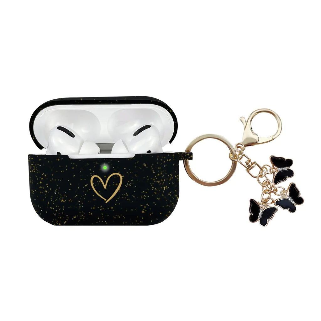 Glitter Black Silicone AirPods Pro Case with Gold Heart