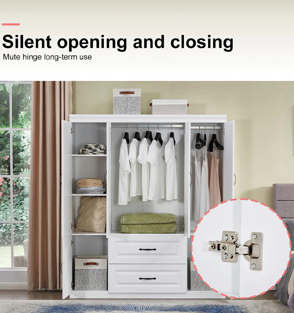 Elegant White Solid Wood Wardrobe - 74" Height with Multi Storage