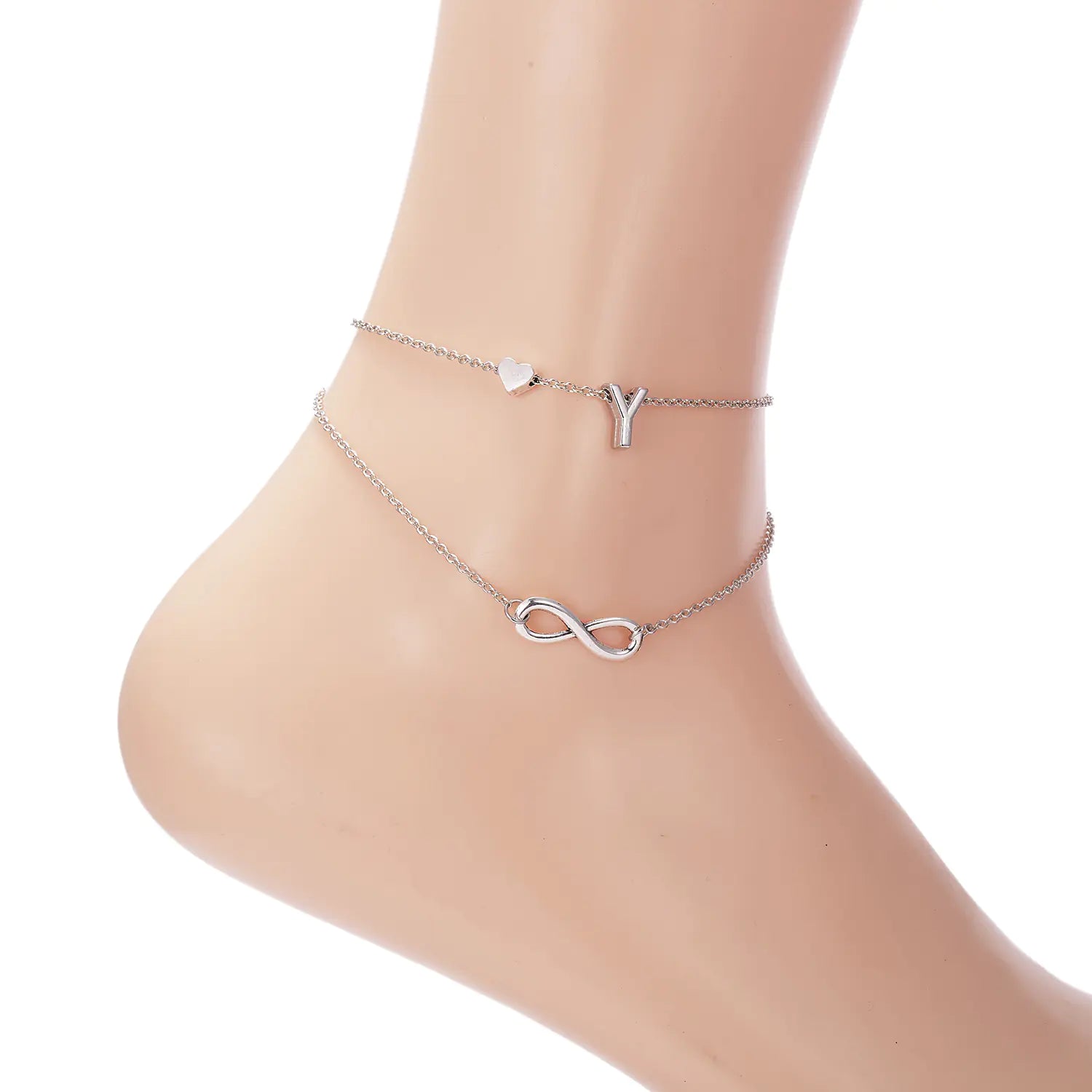 Chic Heart & Letter Dual Strand Beach Anklet