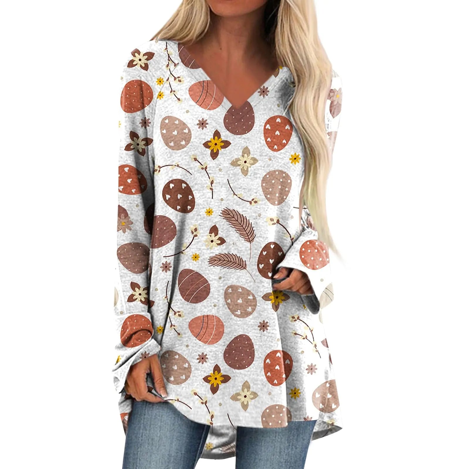 Easter 2024 Women's V-Neck Tunic Tops for Leggings