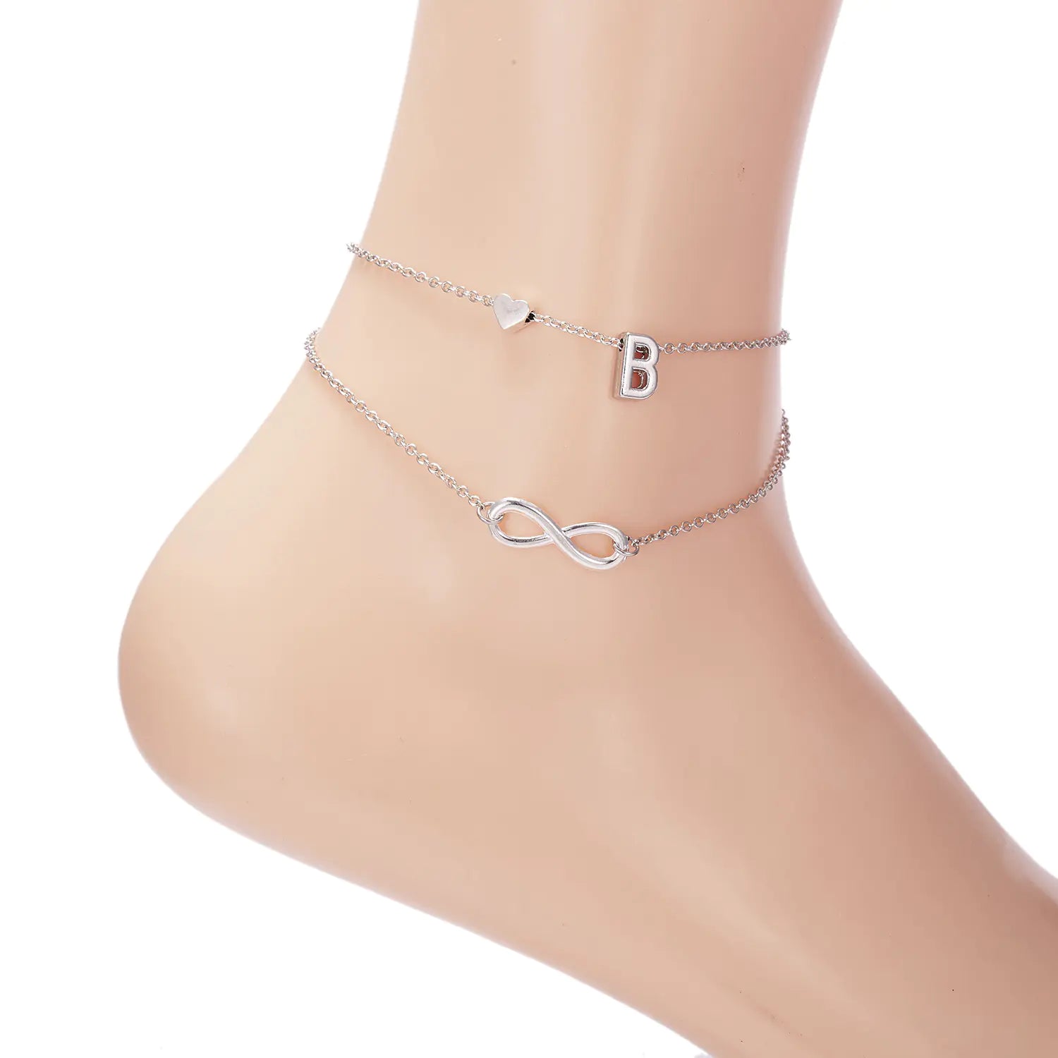 Chic Heart & Letter Dual Strand Beach Anklet