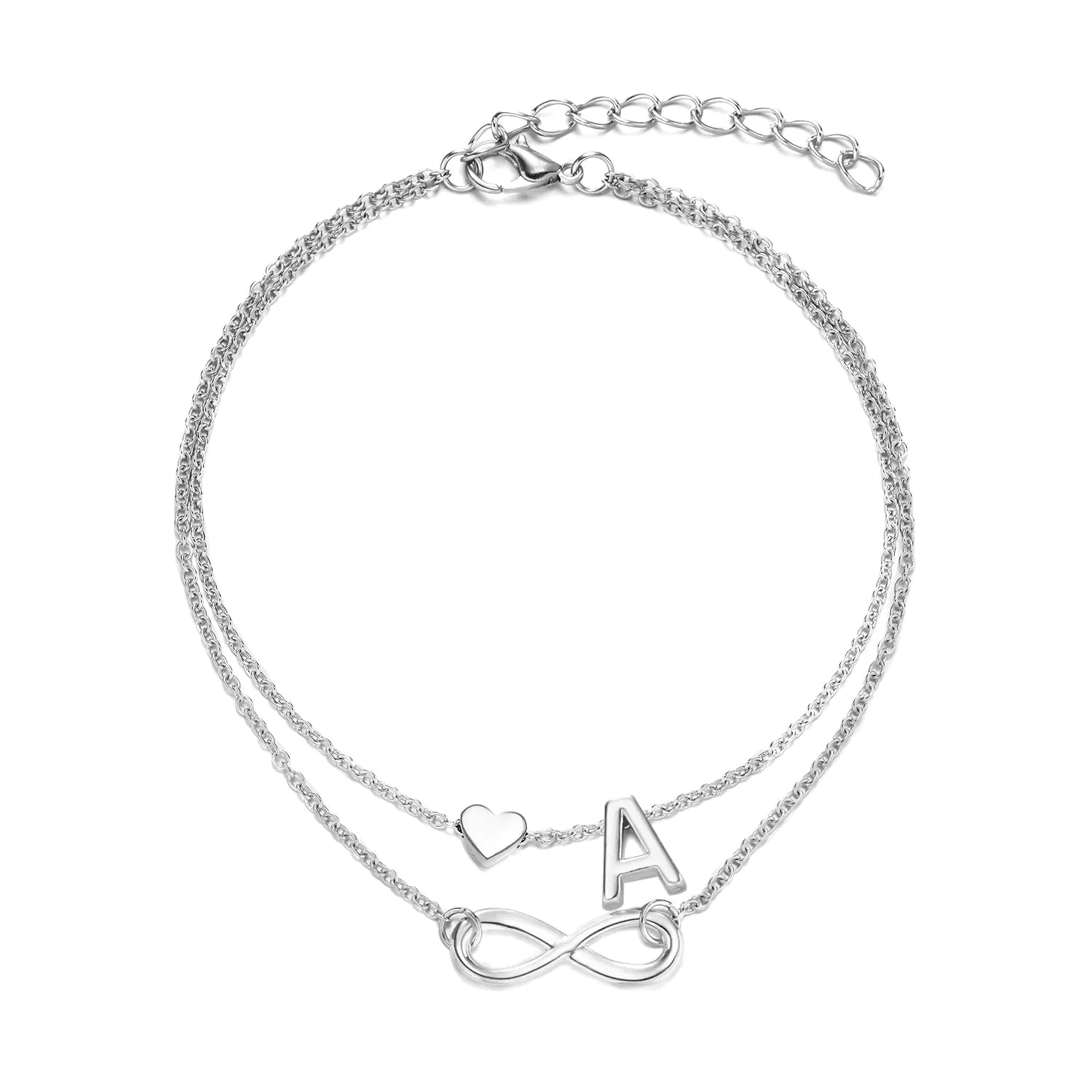Chic Heart & Letter Dual Strand Beach Anklet