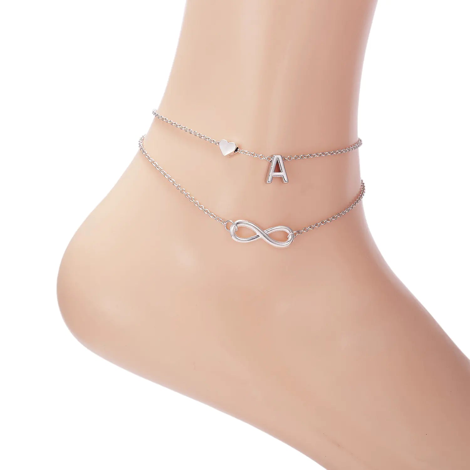 Chic Heart & Letter Dual Strand Beach Anklet