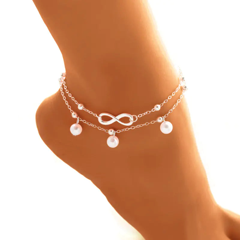 Chic Double Strand Pearl Anklet