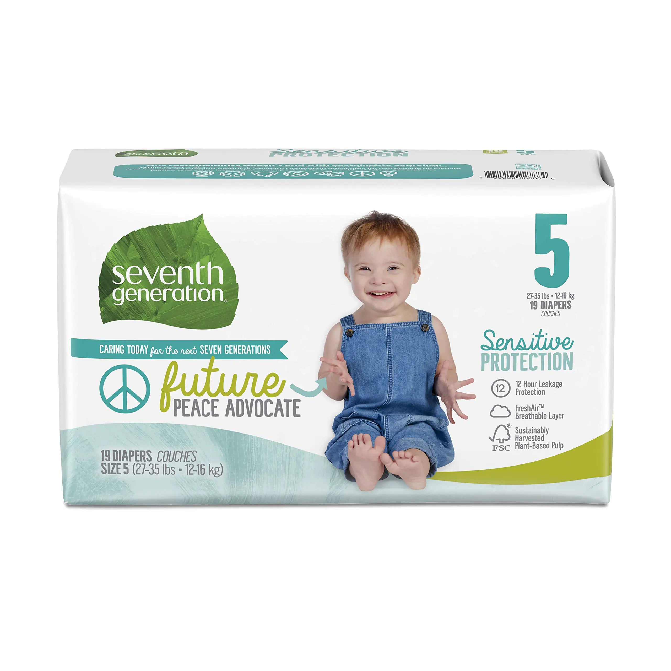 Seventh Generation Sensitive Baby Diapers Size 5 - 19 Pack