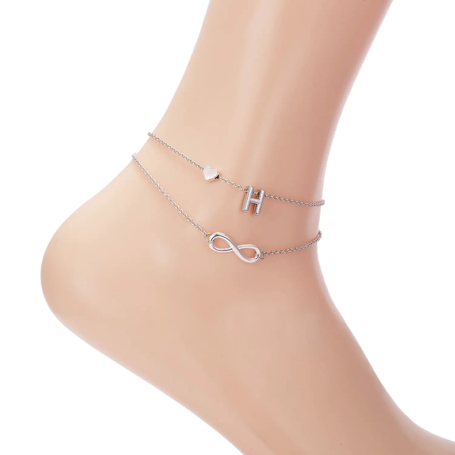 Chic Heart & Letter Dual Strand Beach Anklet