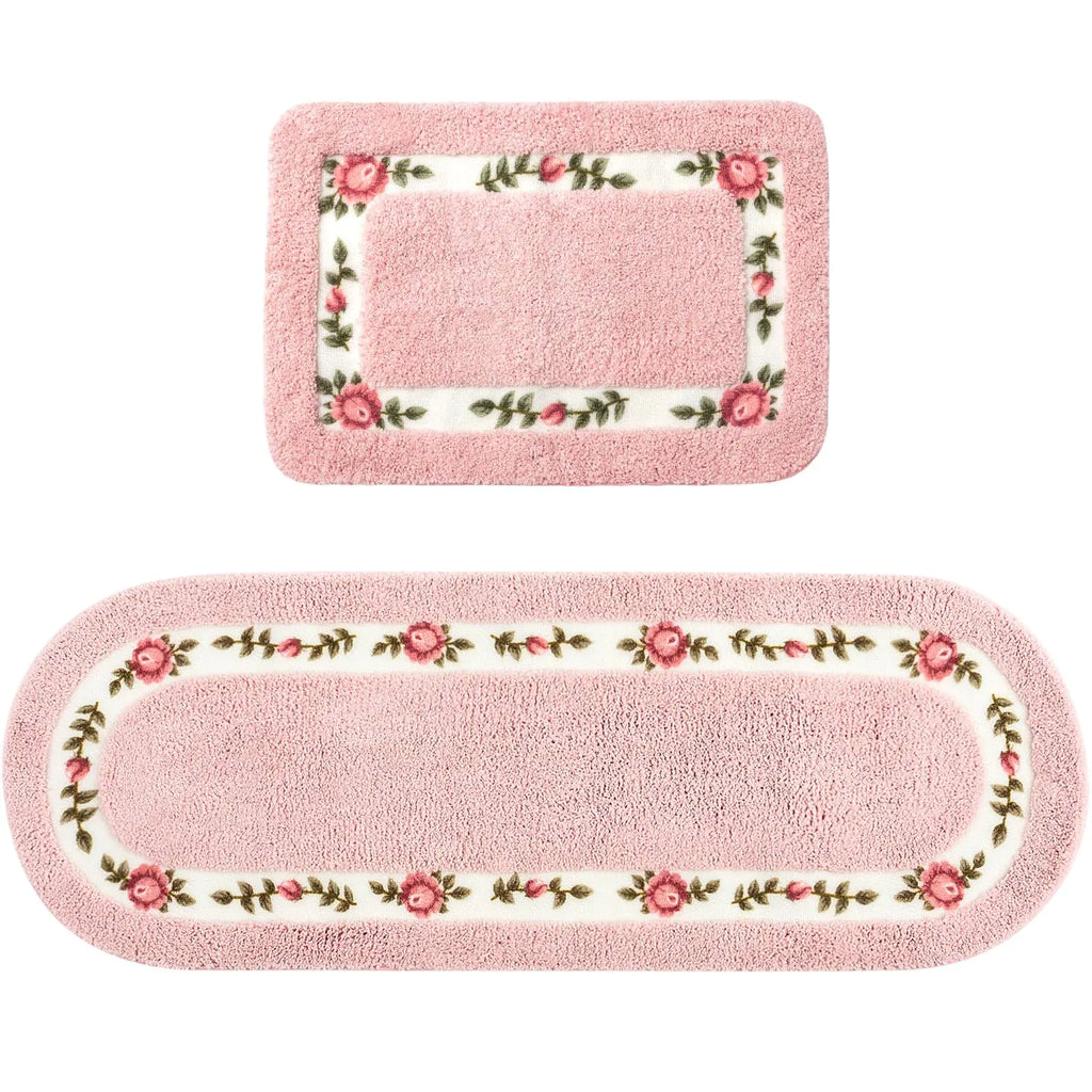 Rose Petal Soft Rug Set - 2 Piece Floral Decor