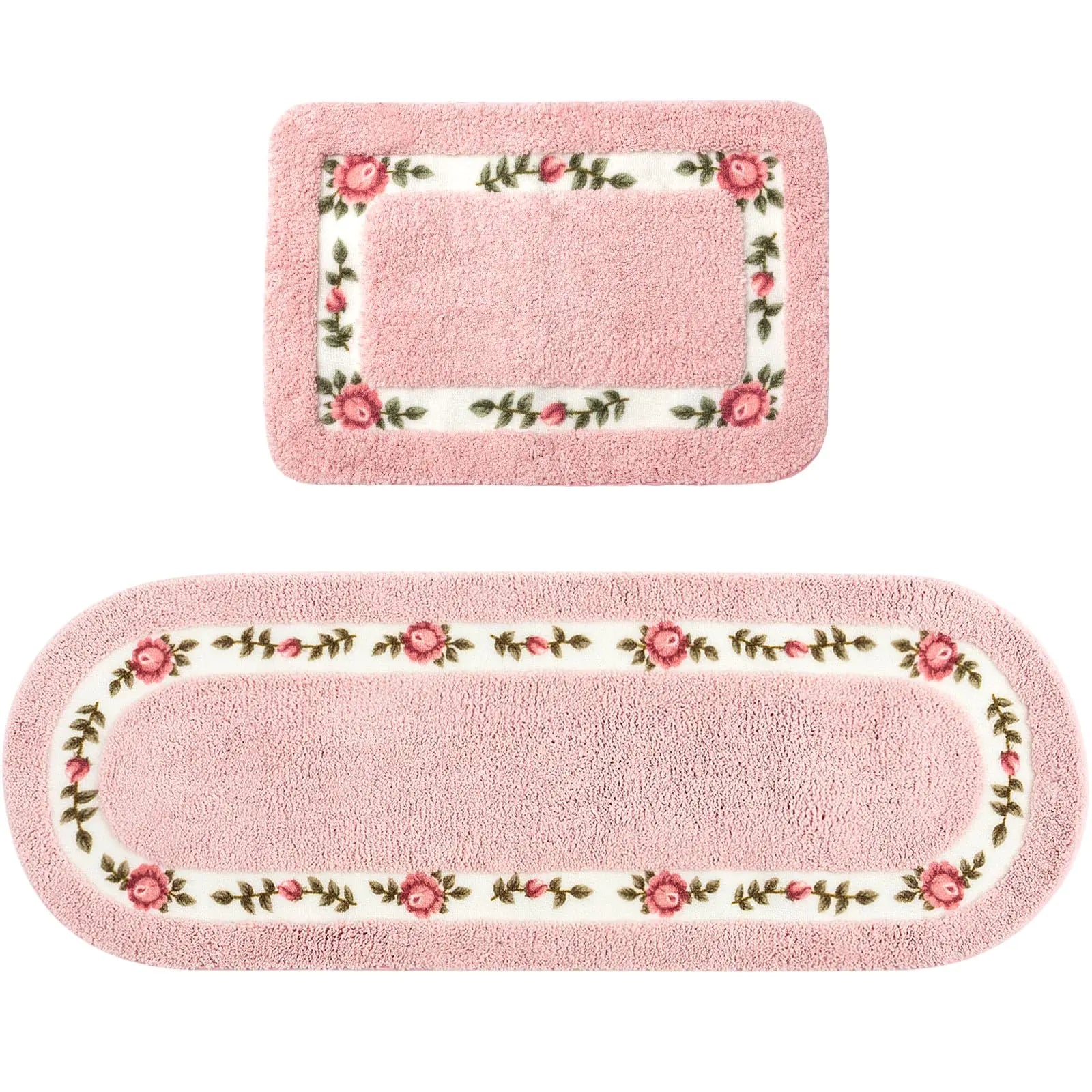 Rose Petal Soft Rug Set - 2 Piece Floral Decor
