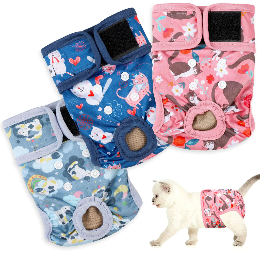 Absorbent Cat Diapers 3-Pack - Easy Fit for Female & Male Cats