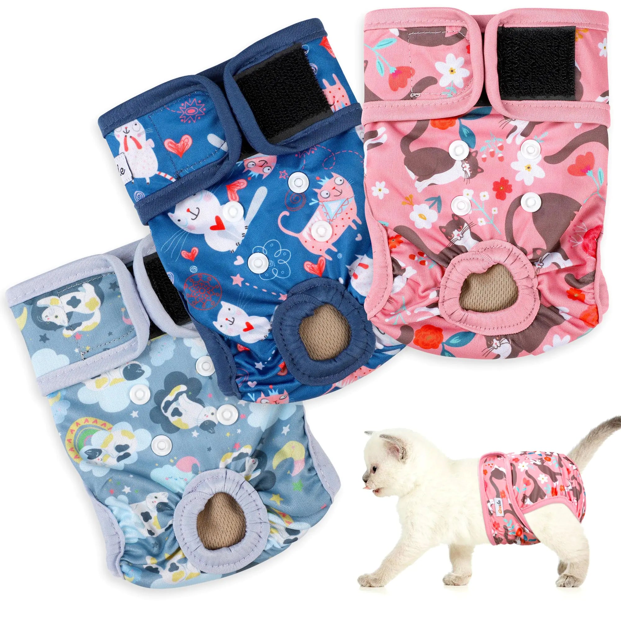 Absorbent Cat Diapers 3-Pack - Easy Fit for Female & Male Cats