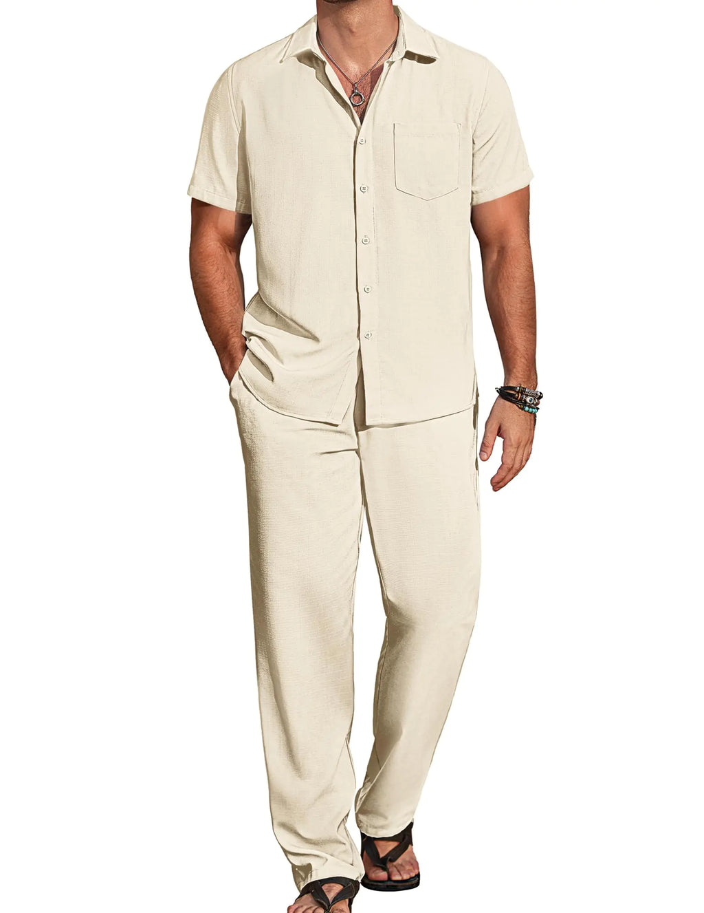 COOFANDY Men's 2-Piece Linen Beach Ensemble
