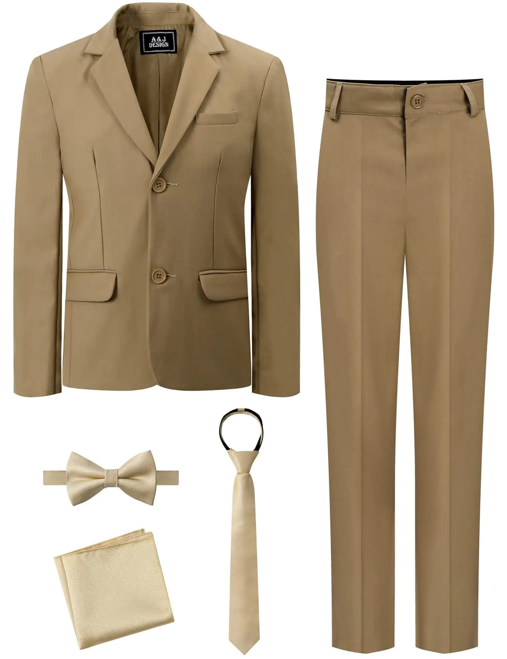 A&J Boys' Khaki Formal Suit Size 16 with Accessories